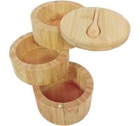 Peosaard Salt Cellar with Lid and Spoon, Salt Cellar, 3-Tier Wooden Container with Built in Spoon and Magnetic Swivel Lid, Eco-Friendly Practical Small Wooden Box for Keeping Herbs, Containers