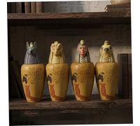 Peosaard Set of 4 Egyptian Canopic Jars, Resin Figurines for Home Decor, Ancient Egyptian Statues for Shelf Display, Hathor Statue Figurines