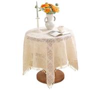 Peosaard Small Table Cloth Square, Lace Tablecloth 24x24 Inch Hollow Vintage Round Tablecloth with Tassels Cotton Coffee Table Cloth for Home Dining Party Wedding Banquet, Coffee