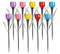 Peosaard Solar Flower Lights, 10PCS Solar Flowers Outdoor Waterproof, 12 Inch Tall 5 Colos Flower Lights, Plastic Decorative Garden Stakes for Patio Yard Grave Garden