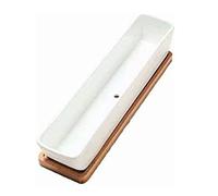 Peosaard Succulent Planter Pots Long Rectangle Planter Pot with Bamboo Saucers, White, 28x6x5.8 cm, Indoor