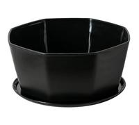 Peosaard Succulent Planter Pots,Round Shallow Flower Pot with Drainage Hole,8" Plastic Black Modern Design Pot Planter with Bamboo Tray for Indoor Plants