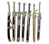 Peosaard Sword Keychain, 7Pcs Mini Sword with 1Pc Display Bracket 5 Inch Chinese Ancient Keychain Deocrative Hanging Charm for Purse, Backpack, Key