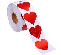 Peosaard Valentines Day Sticker, Heart Stickers Love Valentines Day Decals Self Adhesive Glitter Decorative Accessories for Wedding 1.5Inch 500 Pieces, Red Heart Stickers