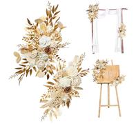 Peosaard Wedding Decor, Wedding Arch Flowers 2Pcs Lifelike Champagne Color Arch Flowers with Clips & Ties Low Maintenance Silk & Plastic Decor for Welcome Sign, Backdrop, for