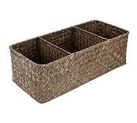 Peosaard Wicker Basket 12.6x4.7x3.9'' Handcrafted 3-compartment Woven Storage Basket Rural Organizer for Kitchen Bathroom Living Room, Organizer