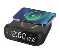 Peosaard Wireless Charging Alarm Clock, Alarm Clock With Wireless Charging 3-in-1 15W Alarm Clock Charging Station LED Digital Display Alarm Clock Temperature Display for Bedroom, Office Desk