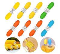 PEOUWNES 16 Pcs/8 Pairs Corn Holders, Stainless Steel Corn Cob Holders Corn on The Cob Skewers, Interlocking Double BBQ Fork Skewers for Home Cooking Parties Camping (4 Colors)