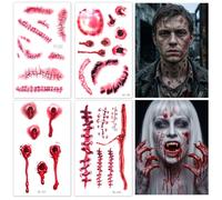 PEOVLVN 4 Pcs Halloween Scar Tattoos, Relistic Fake Scars and Wounds(A)