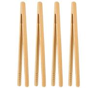 PEOVLVN 4-Piece Bamboo Tongs - 7-Inch Wooden Toaster Tongs for Food Serving, Barbecue & Grilling