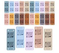 PEOVLVN 50 Pcs Handmade Tags for Crochet, Leather Crochet Tags for Handmade Items Made with Love Tag Clothing Labels with Hole for DIY Crafts Sewing Crocheting Knitting Accessories (10 Colors)