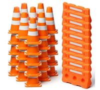 PEOVLVN 50 Pcs Mini Construction Toys, Mini Traffic Cones with Miniature Fence Barricade Signs 1 Inch Small Orange Cones for Sports Training Micro Landscape Sand Table