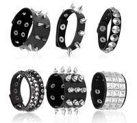 PEOVLVN 6 Pcs Spiked Bracelets, Punk Studded Bracelet Goth Bracelets for Men Women Rock Concert Outfits 80s Halloween Accessories Leather Spike Cuff Bracelet