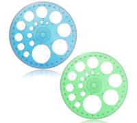 PEOVLVN Circle Template, 2 Pcs Plastic Circle Stencils for Crafts Reusable Circle Maker Ruler with Protractor for School Office Building Formwork Drawing Templates Tool (Blue, Green)