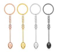 PEOVLVN Mini Spoon Keychain, 4-Piece Set - Metal Mini Spoons, Tiny Teaspoons for Filling Vials (4 Colors)