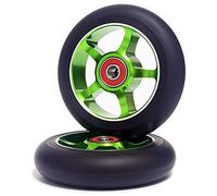Peowuieu 2Pcs 100mm Scooter Replacement Wheels with Bearings Aluminum Wear- PU Scooter Parts,Green
