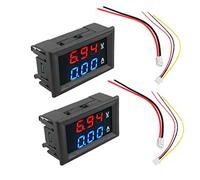 Peowuieu 2Pcs Digital Voltmeter Ammeter DC 100V 10A Amp Voltage Current Meter Tester Blue + Red Dual LED Display Panel with Connect Wires