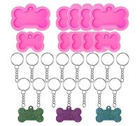 Peowuieu Dog Bone Resin Silicone Moulds, 10 Pieces DIY Cute Dog Epoxy Resin Mould with 20 Pieces Key Pendants for DIY Crafts Work