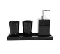 Peowuieu Marble Texture Bathroom Supplies Black 4Pcs Resin Bathroom Accessories with Dispenser Toothbrush Holder Soap Dispenser