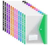 Peowuieu Pack of 12 A4 Plastic Lever Arch Files, Expandable A4 Expandable Punched for A4 Folders, with Button Closure and Label Bag