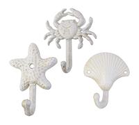 Peowuieu Set of 3 Starfish Seashell Crab Cast Iron Decorative Wall Hooks Coats Towels Hooks Beach Ocean Theme Metal Hooks