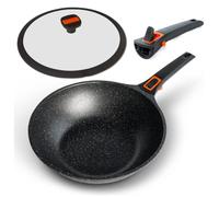 Pep Induction Wok Non-Stick with Lid and Detachable Handle Induction Compatible Also Works on Gas and Electric Hobs 29cm