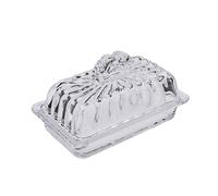 PEPAXON Glass Butter Dish with Lid Clear Crystal Butter Serving Tray Butter Container 17.5x10.5x10CM (Arch Handle)