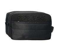 Pepe Jeans Ancor Toiletry Bag Two Compartments Adaptable Black 26x16x12cm Polyester 0.38L by Joumma Bags, Black/White, One Size, Toiletry Bag Two Compartments Adaptable