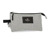 Pepe Jeans Aris Evergreen Triple Pencil Case Grey 22x12x5cm Polyester by Joumma Bags