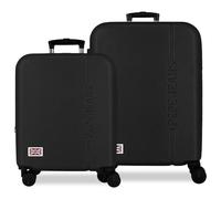 Pepe Jeans Aris Luggage Set Black 55/68 cm Rigid ABS Integrated Combination Lock 109L 6.08kg 4 Double Wheels Extendable Hand Luggage by Joumma Bags
