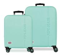 Pepe Jeans Aris Turquoise Blue Luggage Set 55/68 cm Rigid ABS Integrated Combination Lock 109L 6.08kg 4 Double Wheels Extendable Hand Luggage by Joumma Bags