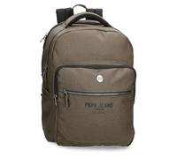 Pepe Jeans Berwick Adaptable Double Compartment Laptop Backpack 15.6" Inches Khaki 31x44x15 cm PU and Polyester 20.46L by Joumma Bags