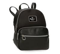 Pepe Jeans Christine Casual Backpack Black 20x25.5x10cm Polyester with Faux Leather Details by Joumma Bags, Black/White, One Size, Casual Backpack