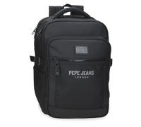 Pepe Jeans Durham Backpack Double Compartment Adaptable 15" Inch Black 28x40x16cm Polyester 17.92L by Joumma Bags