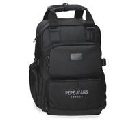 Pepe Jeans Durham Backpack Double Compartment Adaptable 15" Inch Black 28x40x16cm Polyester 17.92L by Joumma Bags