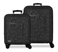 Pepe Jeans Eloise Suitcase Set Black 55/68 cm Rigid ABS Integrated Combination Lock 109L 6.08kg 4 Double Wheels Extendable Hand Luggage by Joumma Bags