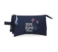Pepe Jeans Lenay Triple Pencil Case Navy 22x12x5cm Polyester 1,32L by Joumma Bags