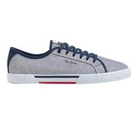 Pepe Jeans London Brady Men Chambray Men’s Regular Fit Leather Sneakers, Blue Wash