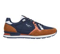 Pepe Jeans for man. PMS40007 Brit Road Leather Sneakers navy, brown (40), Flat, Laces, Casual