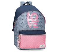Pepe Jeans Noni Denim School Backpack Blue and Pink Polyester Adjustable Straps for Comfortable Carrying Multiple Compartments with Pompom Keychain by Joumma Bags, Denim, Adjustable 42 Backpack