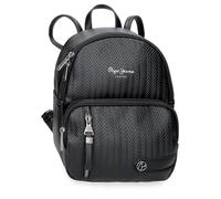 Pepe Jeans Sprig Casual Backpack Black 20x25.5x10cm Faux Leather 5,1L by Joumma Bags, Black/White, One Size, Casual Backpack