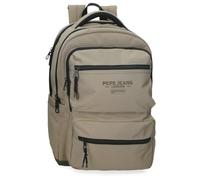 Pepe Jeans Waltford Laptop Backpack Double Compartment Adaptable 15.6 Inches Beige 31x44x15cm Polyester with Faux Leather Details 20.46L by Joumma Bags