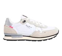 Pepe Jeans for woman. PLS40037 Brit Fly white leather trainers (38), Flat, Suede, Laces, Casual