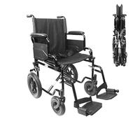 PEPE Mobility Lightweight Folding Wheelchair for Adults, Steel, Black | Transport Chair with Drop-down Armrests and Removable Footrests, Puncture-proof Tyres, Seatbelt, Manual Brake, Rear Pocket