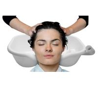 PEPE Mobility Portable Hair Wash Basin for Bedridden, Shampoo Bowl, White | Washing Aid for Disabled Adults at Home or in the Salon, Curved Neck Rest, Rigid Build, Drain Hose and Plug, Plastic