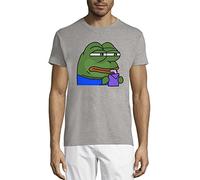 Pepe The Frog Drinking Juice Crew Neck Cotton Men's T-Shirt Gray Medium