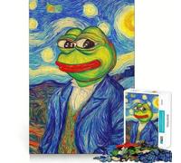 Pepe The Frog Starry Night Parody 1000 Piece Jigsaw Puzzle for Adults Smart Reason Toy Home Enjoy Sharp Edge Santa Wish Item (50x75cm)