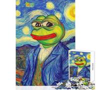 Pepe The Frog Starry Night Parody Jigsaw 1000 Pieces for Teenagers Improve Overall Mental Performance Mindful Soothing Leisure Game (50x75cm)