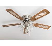 Pepeo Deluxe ceiling fan 105 cm brushed nickel wing oak/walnut including lighting and pull switch, 105620191