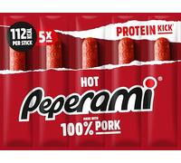 PEPERAMI Hot, 22 Pack, 22 x 100 g, Hot, smoked pork salami sausage, made with 100% pork with protein kick, for on the go, the office, and lunch break